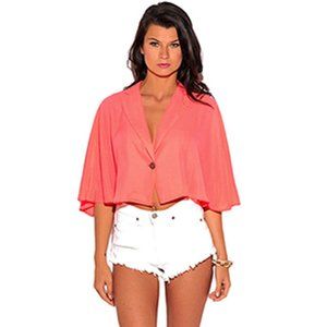 Neon Poncho Cape Blazer Collar Crop Top